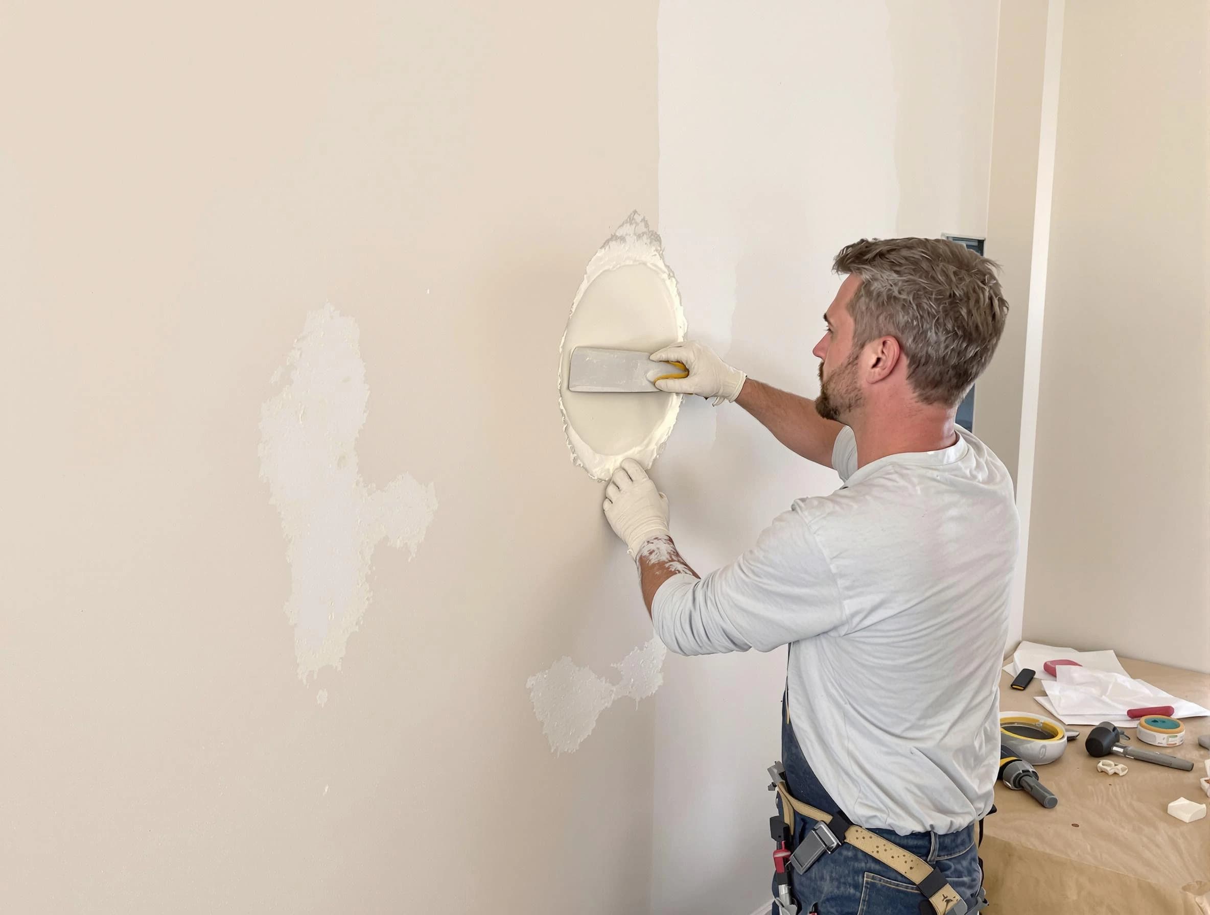 Westlake House Painters technician patching a drywall hole in Westlake, OH